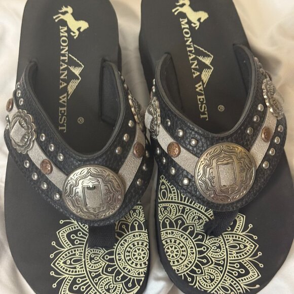 Montana West Women’s Wedge Sandals Silver Bronze Embellished Western Size 7 - Picture 1 of 6
